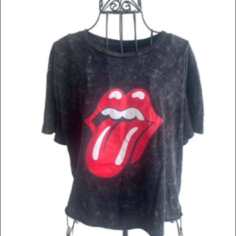 Rolling Stones Official Women's Short Sleeve Cutoff Distressed Crop Top XL